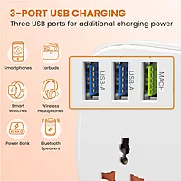 Portronics Power Plate 16 Extension Board – 45W Type-C PD Charging | 3 Universal Sockets | 3 USB Ports | 3 Meter Long Cord | 1440 Watts | Multi-Plug for Home Appliances | 6 Amp | White