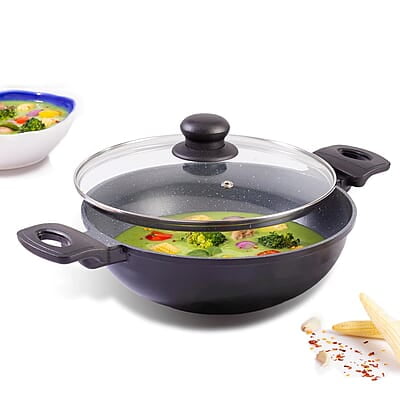 Wonderchef Duralite Die-Cast Kadhai with Lid 24 cm 2.4 L Grey