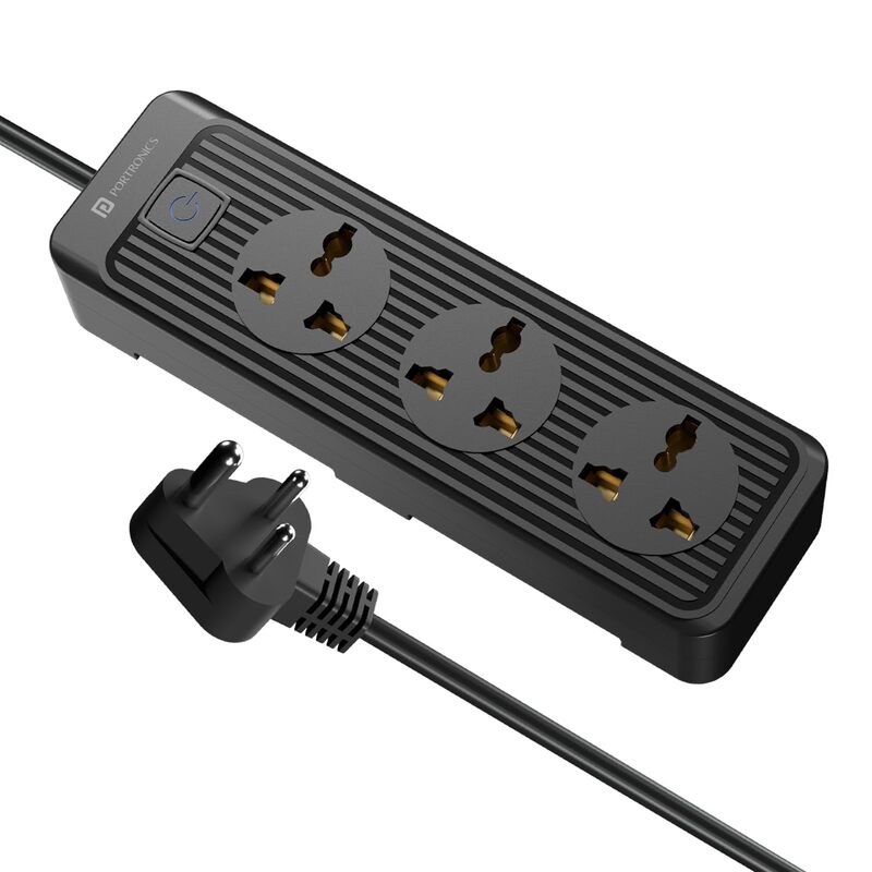 Portronics Power Plate 21 Extension Board – 3 Sockets, 1.5m Cord, 1440W, Black