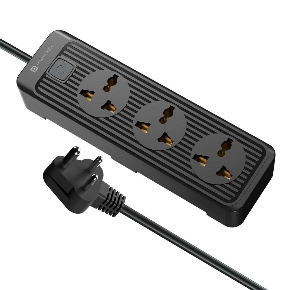 Portronics Power Plate 21 Extension Board – 3 Sockets, 1.5m Cord, 1440W, Black