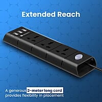 Portronics Power Plate II Extension Board - 1500W - 3 USB Ports, 3 Power Sockets, Overload Protection
