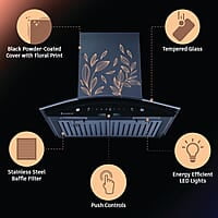 Wonderchef Ruby Curve Flora 90 cm Auto Clean Wall Mounted Chimney (Black 1200 CMH)