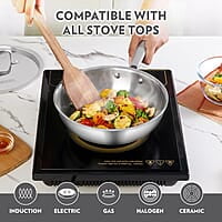 Borosil 3.5 L Cookfresh Tri-ply Stainless Steel Wok with Lid | 26 Cm Kadhai for Deep Fry