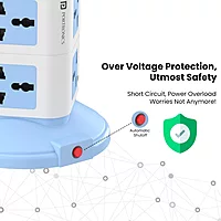 Portronics Power Plate 9 – Features 8 sockets and 3 USB ports for versatile charging. Compact design in blue, perfect for home or office use. Safe and efficient power distribution.