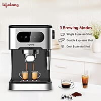 Lifelong Digital Espresso Coffee Maker -1350W Coffee Machine, 20 Bar Pressure Pump, Steam Band