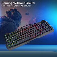 LAPCARE Champ Gaming Series ALFA Keyboard 8 – Rainbow Backlight | Multicolor LED Effects | Metal Cover & Plastic Shell | Anti-Ghosting Keys | Multimedia Hotkeys | Golden USB Cable