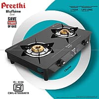 Preethi - GTS123 Zeal Glass top 2 Burner Gas Stove, Manual Ignition