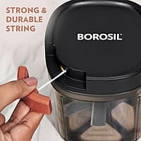 Borosil EazyPull Chopper with 6 Blades, Pull Chopper with Durable String, Mini Chopper for Kitchen, For Chopping Vegetables, Leafy Greens & Herbs, BPA-free, Unbreakable 900 ml Chopping Bowl