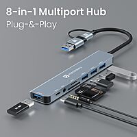 Portronics Mport 8 Plus – Dual Hub, 8-in-1, USB & Type-C, offers versatile connectivity with multiple ports for seamless data transfer and charging, perfect for modern devices and multitasking.