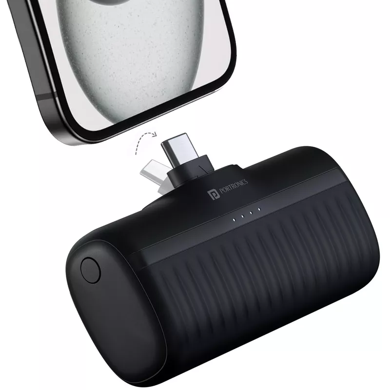 Portronics Power Pebble 5000mAh Powerbank – 20W PD Output | Foldable Pin | LED Indicator