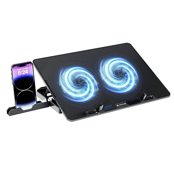 Lapcare ChillMate DCX‑A101 is a lightweight (300g) laptop cooling stand with dual 125mm ultra-quiet fans (1000 RPM), USB-powered, fits laptops up to 15.6".
