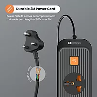 Portronics Power Plate 13 – 5 Sockets, 2M Cord, 1500W, Surge Protection, Compact Design, Ideal for Home & Office, Overload Protection, Durable Build, Easy to Use, Perfect for Multiple Devices.