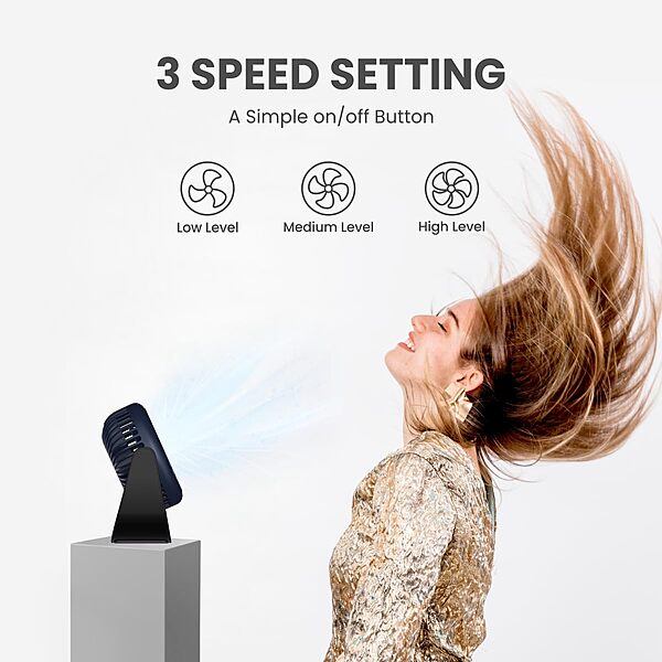 Portronics Toofan Table Fan – Rechargeable, 3-Speed, Black & Blue