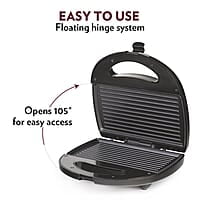 Borosil Neo Grill 2.0, 750 Watt, Bread Sandwich Maker, Makes 2 Sandwiches, Non-stick Grill plates opens 105°, For Snacks and Breakfast