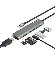 Portronics Mport 52 – 7-in-1 USB-C Hub features 4K HDMI, USB 3.0 ports, SD card reader, and more. Perfect for expanding connectivity for laptops and devices, enhancing productivity on the go.