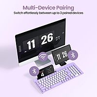 Portronics Bubble Square Purple | Bluetooth + USB, Connect 3 Devices, Custom Hotkeys, Compact Design, Ideal for Home/Office, Ergonomic Keys, Long Battery Life, Stylish and Functional.