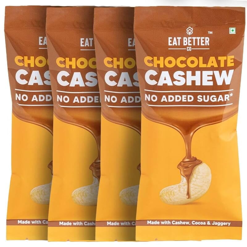 Eat Better Co - Chocolate Coated Nuts - No Added Sugar - 100% Natural - Sweetned using Jaggery - Healthy Chocolate (Chocolate Coated Cashews - Pack of Four - 160 gm)