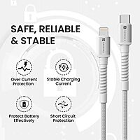 Portronics Konnect X – 27W Type-C to Lightning Cable, 1M White, fast charging, durable design, compatible with iPhone, iPad, and more, perfect for quick data transfer and reliable performance.