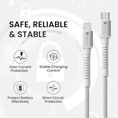 Portronics Konnect X Type C to 8-Pin 27W Fast Charging Cable, Premium TPE Material, Support to all Lightning Devices 1M Length Portronics Konnect X Type C to 8-Pin 27W Fast Charging Cable, Premium TPE Material, Support to all Lightning Devices 1M Length