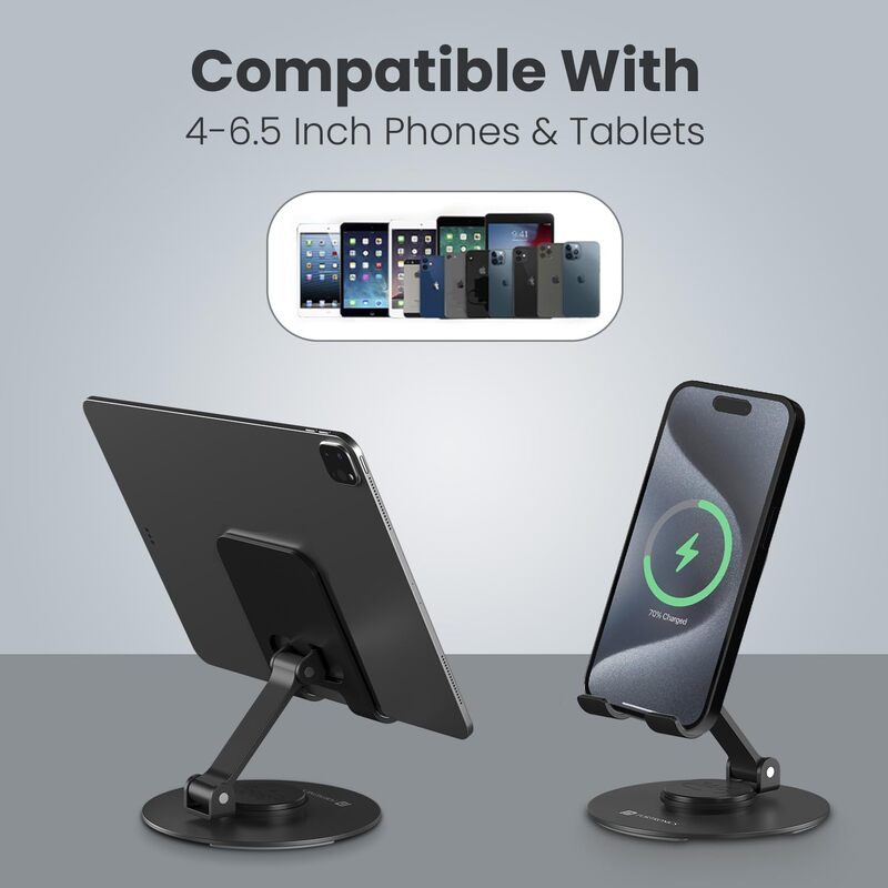 Portronics Mobot 4 – A versatile 360° mobile stand featuring a sturdy metal base, perfect for hands-free viewing. Ideal for video calls, streaming, and presentations. Adjustable and portable design.