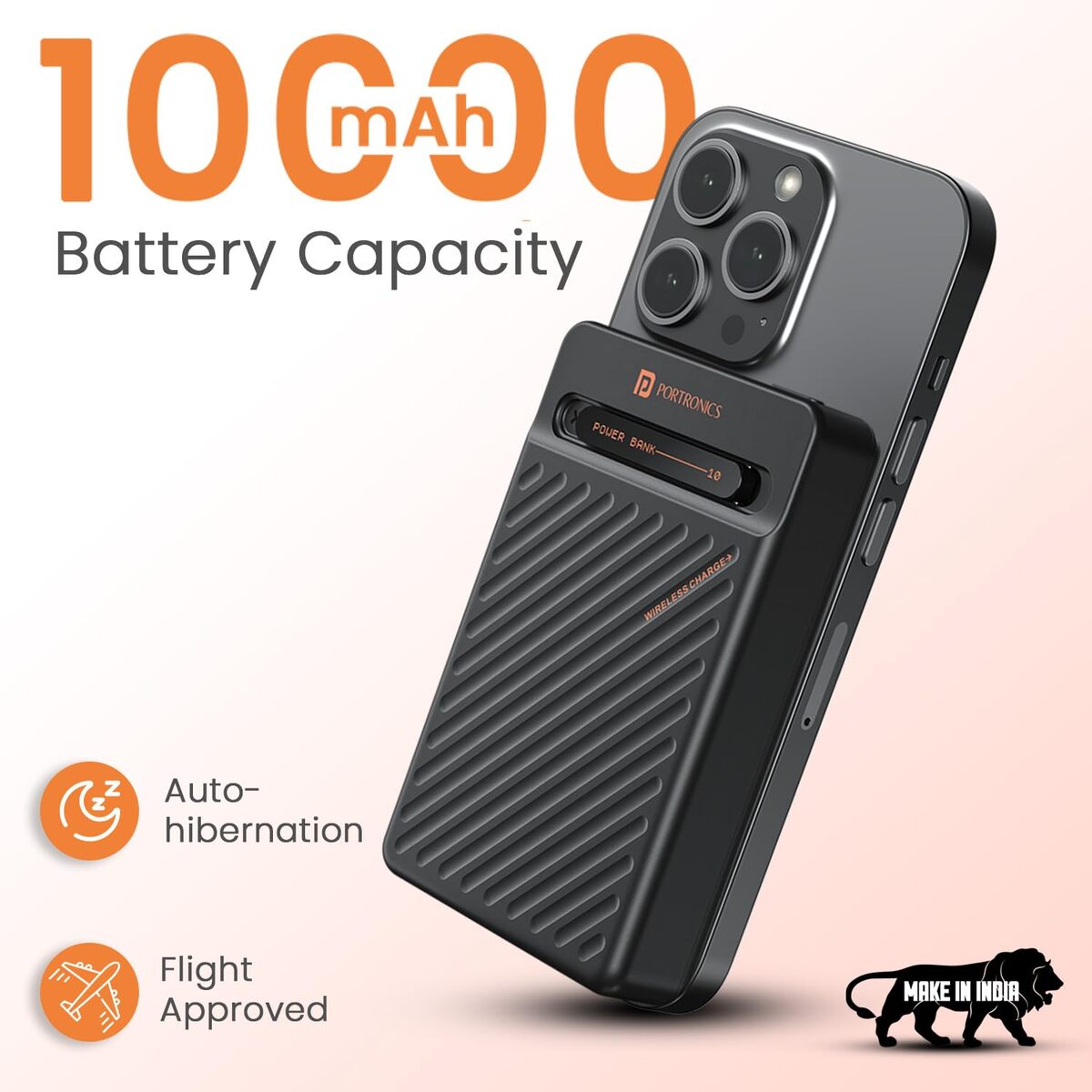 Portronics Chyro – 15W MagSafe 10K Power Bank with Stand offers fast wireless charging, sleek design, and a built-in stand for convenience. Perfect for on-the-go charging of your devices.