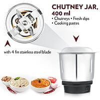 Borosil Supermax Mixer Grinder, For Wet/Dry Mixing & Grinding, 750 Watts, 3 Stainless Steel Jars(1.5 L Blending Jar, 1 L Dry/Wet Grinder, 400 ml Chutney Jar), Mixie For Kitchen, Blue