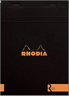 RHODIA 162008C Black R Stapled Blank Notepad - No. 16 - A5 - 210 mm x 148 mm A5 Note Pad Blank 140 Pages (Black)