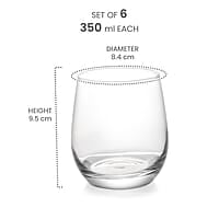 Treo by Milton Sphero On The Rocks Glass Tumbler,6 pc Set, 350 ml Each,Transparent