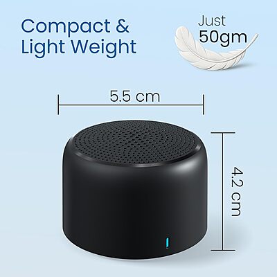 Portronics 312 PICO Mini BT Speaker – 5W | Bluetooth v5.3 | Type-C | Black | 1 Year Warranty