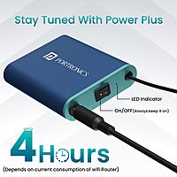 Portronics Power Plus – Mini UPS for WiFi Router (12V, Blue) ensures uninterrupted internet during power cuts, compact design, easy to use, reliable backup for seamless connectivity.