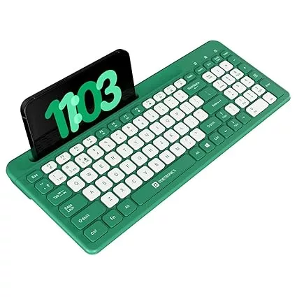 Portronics Bubble Square Blue | BT + USB, 3 Devices, Hotkeys, Compact Design, Ergonomic, Multi-Device Connectivity, Ideal for Home/Office, Sleek Finish, Long Battery Life, Easy to Use.