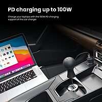 Portronics 120W Car Charger | 3-Port Fast Charging + PD | Charge multiple devices quickly | Compact design | Ideal for road trips | Compatible with various devices | Safe and efficient charging.