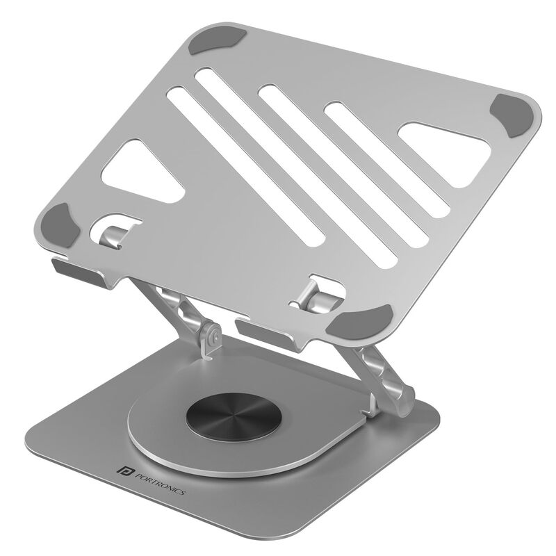 Portronics My Buddy K3 – Laptop Tabletop Stand (Silver) offers adjustable height and angle for ergonomic comfort. Lightweight and portable, it's perfect for home or office use, enhancing productivity.