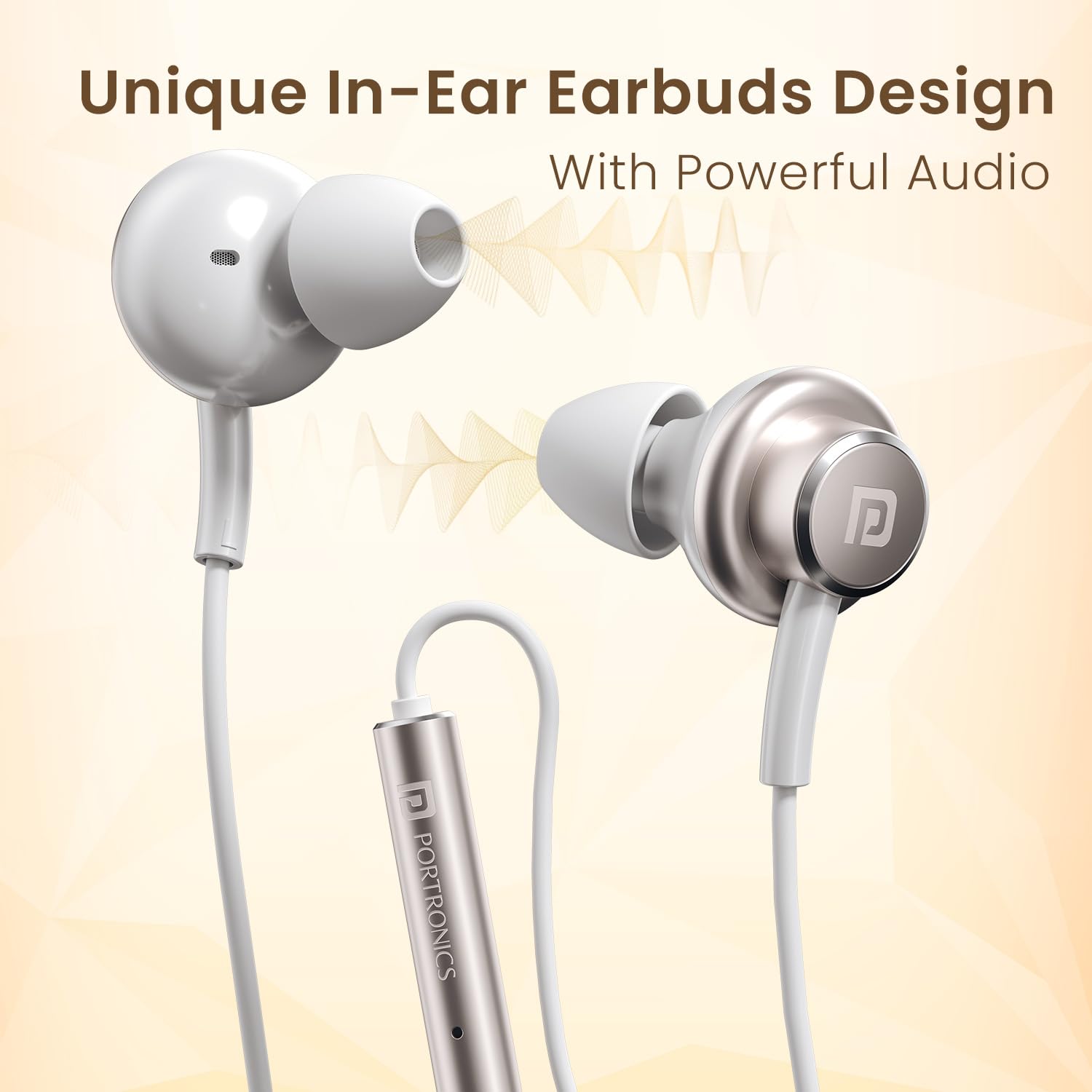 Portronics Conch Sigma C – Type-C Earphones, featuring a built-in mic, sleek design, and high-quality sound. Perfect for music lovers and calls, available in elegant white color.