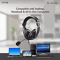 Lapcare LHP‑400 Multimedia USB Wired Headset with Mic | Over‑Ear Stereo Headphones with 40 mm Driver, HD Sound & 3‑Way Adjustable Mic – Ideal for Calls & Media