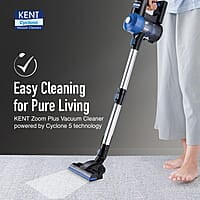 KENT Zoom Plus Vacuum Cleaner 150W Battery Operated, Rechargeable, Cordless & Hoseless Bagless Design Cyclone5 Technology Washable HEPA Filter Multi Nozzle Operation