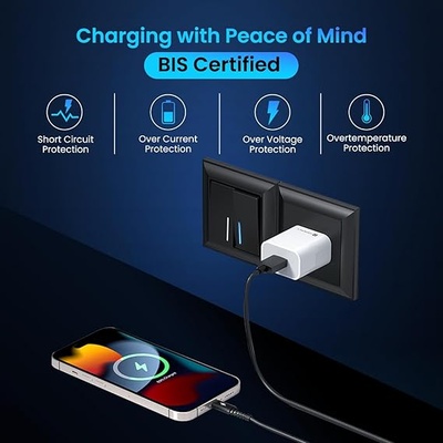 Portronics Adapto 12 M 2.4A 12W Fast Wall Charger with 1M Type C Charging Cable for iPhone 11/Xs/XS Max/XR/X/8/7/6/Plus, iPad Pro/Air 2/Mini 3/Mini 4, Samsung S4/S5, and More(White) Portronics Adapto 12 M 2.4A 12W Fast Wall Charger with 1M Type C Charging Cable for iPhone 11/Xs/XS Max/XR/X/8/7/6/Plus, iPad Pro/Air 2/Mini 3/Mini 4, Samsung S4/S5, and More(White)