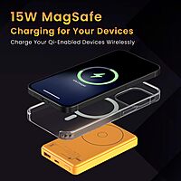 Portronics Mini 10K – 15W Magnetic Wireless Power Bank (Yellow) offers fast charging with a sleek design. Compact and portable, it ensures your devices stay powered on the go. Perfect for travel!