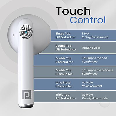 Portronics Twins S20 – TWS Earbuds, 35H Playtime, White. Enjoy seamless connectivity, superior sound quality, and a sleek design for an immersive audio experience on the go.