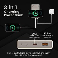 Portronics MagClick 10K – 15W Wireless 10000mAh Power Bank (Dark Grey) offers fast charging, sleek design, and portability. Ideal for on-the-go charging of smartphones and devices.