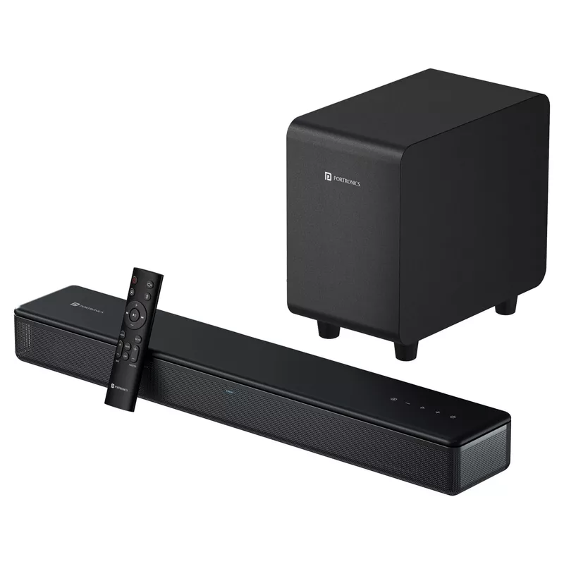 Portronics Sound Slick X – 250W 2.1 Soundbar with Subwoofer offers immersive audio experience, sleek design, and powerful bass. Perfect for movies, music, and gaming. Enhance your sound today!