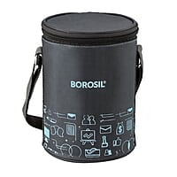 Borosil - Carry Fresh Stainless Steel Insulated Lunch Box Set of 3, (2pcs 280 ml + 1pcs 180 ml), Black