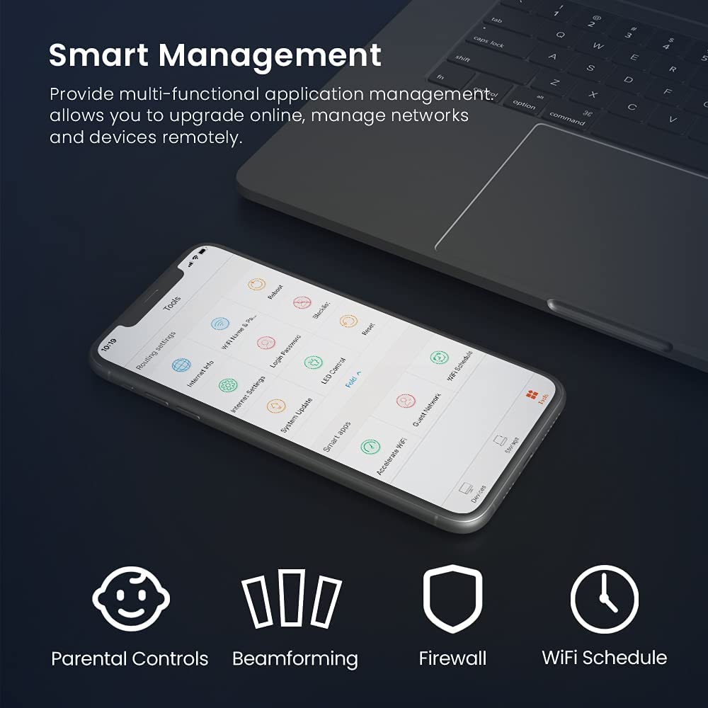 Tenda AC10 AC1200 Wireless Smart Dual-Band Gigabit WiFi Router, MU-MIMO, 4 Gigabit Ports, 867Mbps/5 GHz+ 300Mbps /2.4GHz, (Black, Not a Modem) Tenda AC10 AC1200 Wireless Smart Dual-Band Gigabit WiFi Router, MU-MIMO, 4 Gigabit Ports, 867Mbps/5 GHz+ 300Mbps /2.4GHz, (Black, Not a Modem)