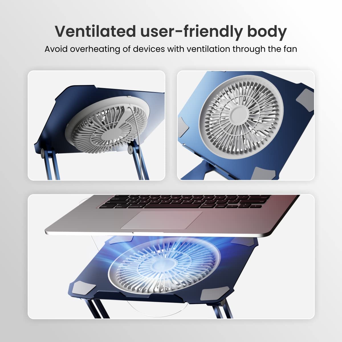 Portronics My Buddy K10 Laptop Stand – Metal Build | Foldable & Extendable | Cooling Fan | Grey