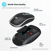 Portronics Toad 14 Wireless Mouse – 2.4GHz with USB Nano Dongle | Up to 1400 Adjustable DPI | Dual-Function Scroll Wheel | Laptop, PC & MacBook Compatible | Black