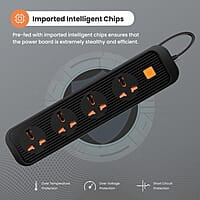 Portronics Power Plate 12 Extension Board with 4 Universal Sockets, 2 Meter Long Cord, 1500 Watt, Fireproof Material