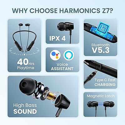 Portronics Harmonics Z7 Bluetooth In-Ear Headset – V5.3, Type-C, Magnetic Latch | Black