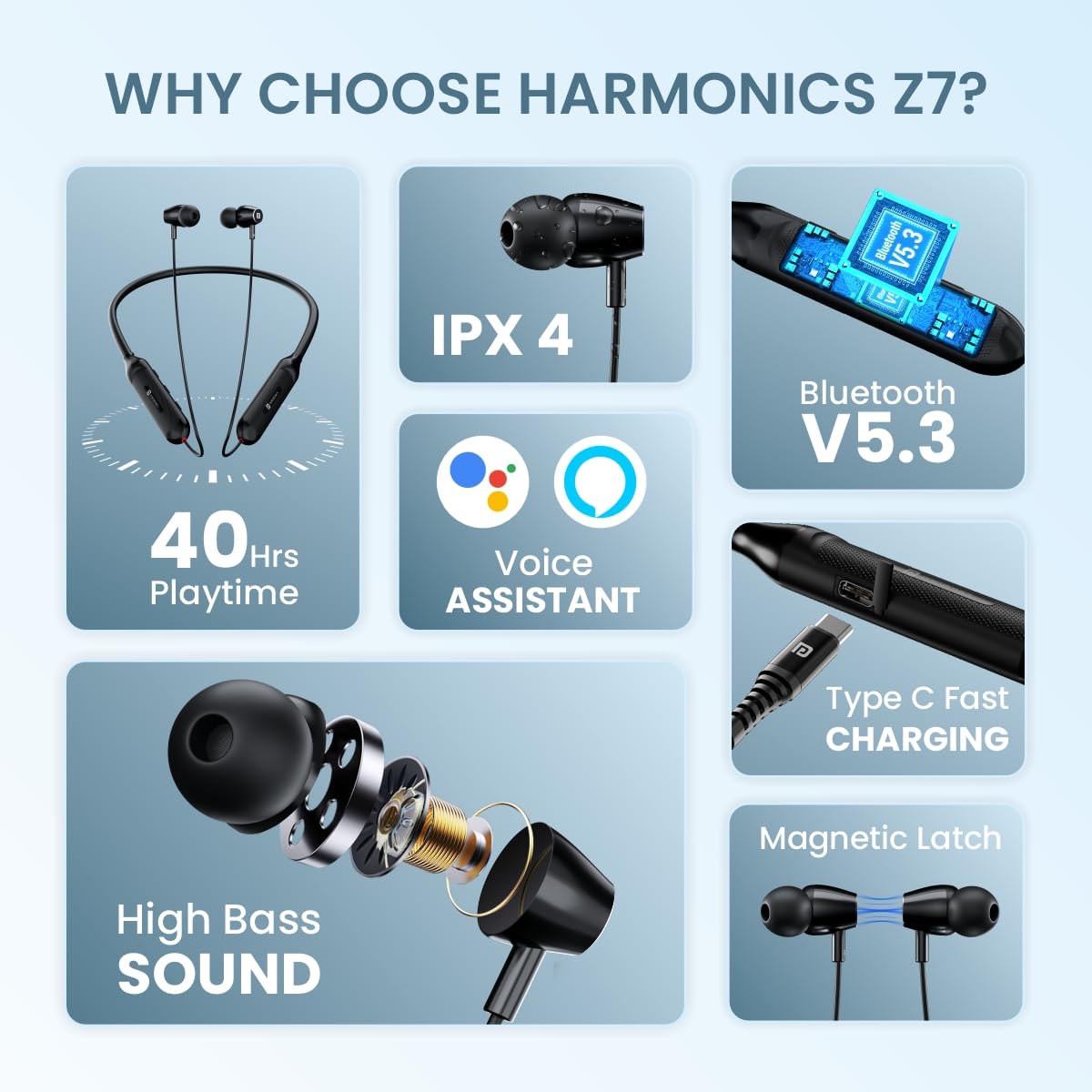 Portronics Harmonics Z7 Bluetooth In-Ear Headset – V5.3, Type-C, Magnetic Latch | Black