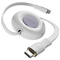 Portronics POR 2271 Konnect Recoil USB-C to USB-C Cable – 60W, 1M, Flat Retractable, White