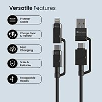 Portronics Omnicord – 60W 4-in-1 Fast Charging Cable, Black. Versatile and efficient, this cable supports multiple devices with rapid charging capabilities, ensuring you stay powered up on the go.